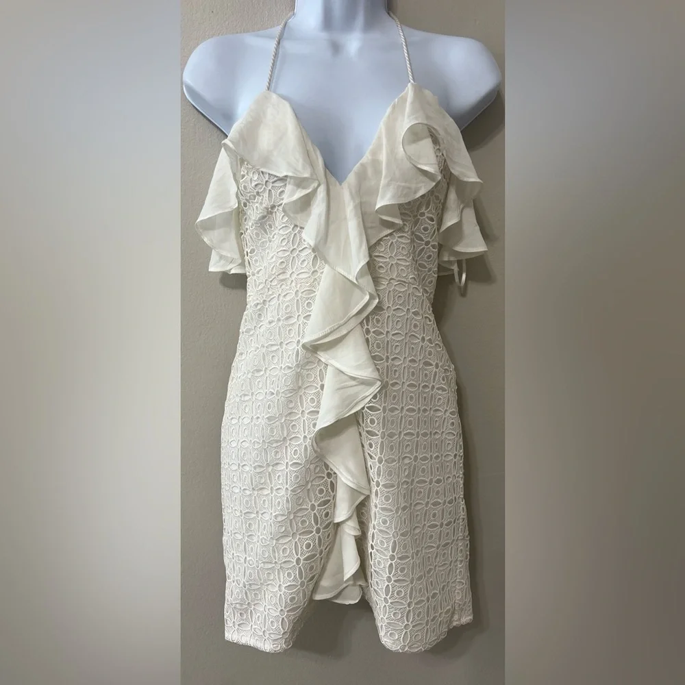 The Jetset Diaries Calloway Lace Ruffle Mini Dress White XS Halter EUC